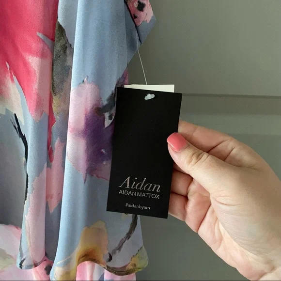 New Aidan Mattox Floral Tiered Square Neck Maxi Dress - Picture 6 of 7